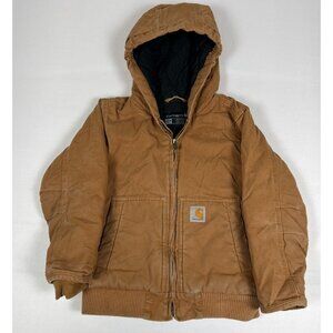 Carhartt Boys XS 4/5 Brown Duck Active Jacket Hooded Quilted Lined Workwear